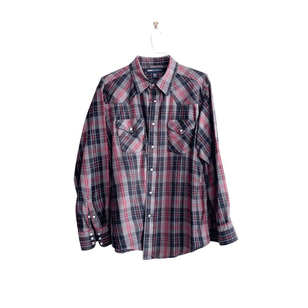MWG Apparel Mens Plaid Flannel Pearl Snap Button Up Western Shirt Black Red XL